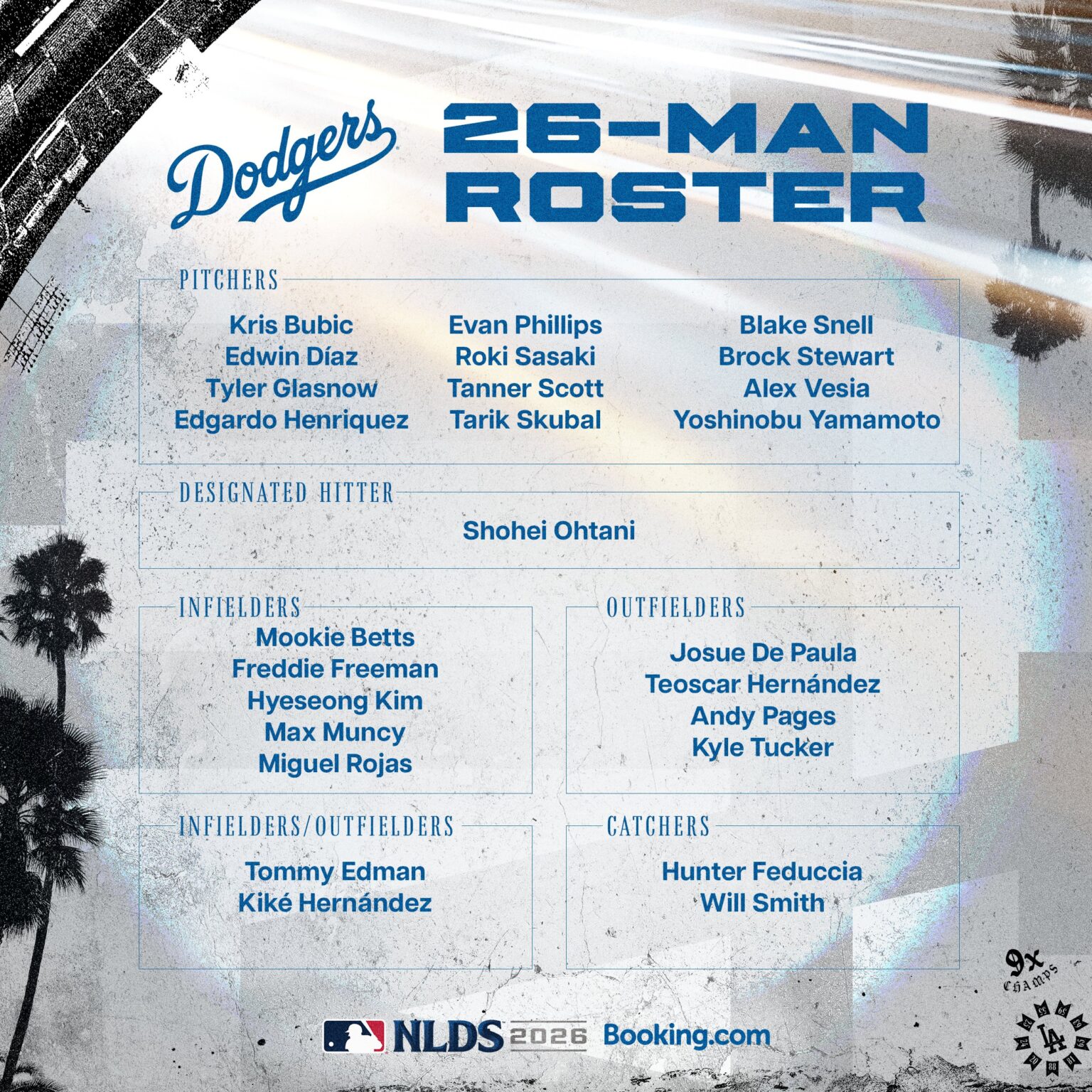 Dodgers announce 2026 NLDS roster Dodgers graphic shows the 2026 NLDS Roster